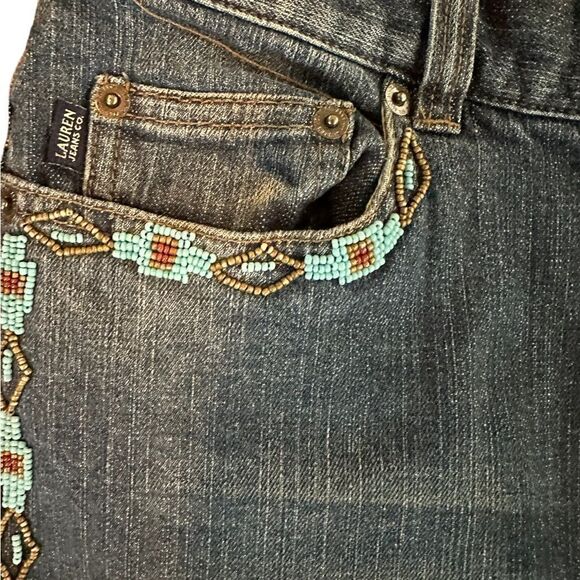 Ladies Vintage Beaded Jeans by Lauren.  Aztec Design, High Rise, Size 6 - Picture 6 of 12